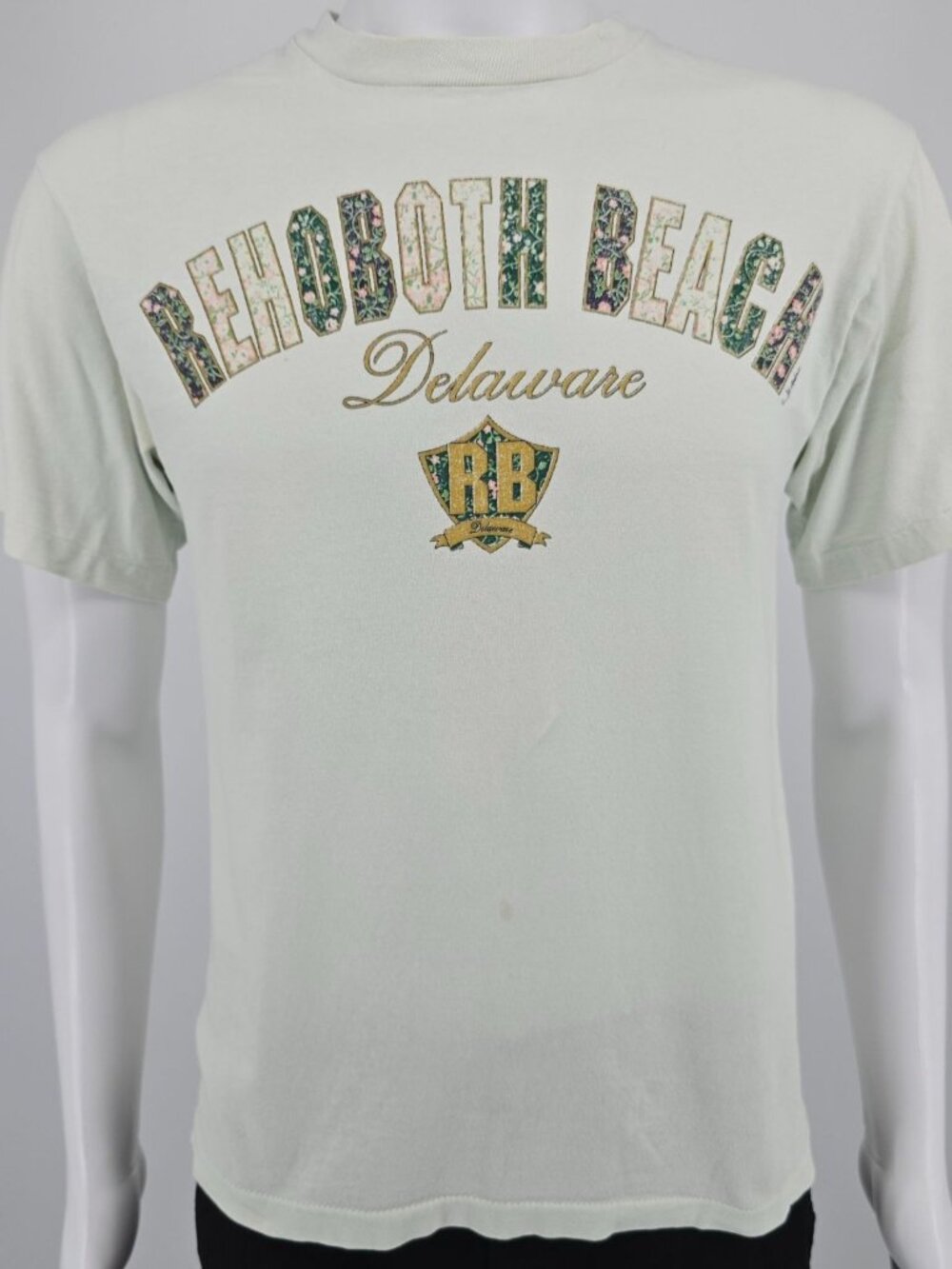 Vintage 1990s Anvil Pale Mint Floral Rehoboth Beach Delaware T-Shirt (S/M)
